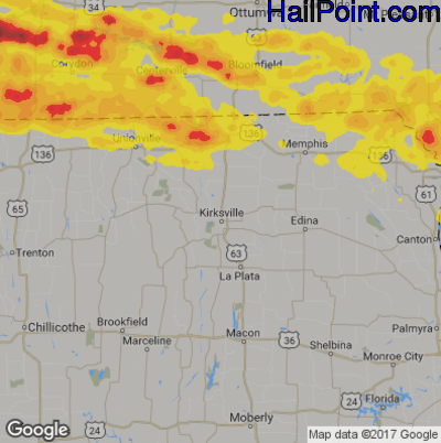 Hail Map for Kirskville, MS Region on June 25, 2019