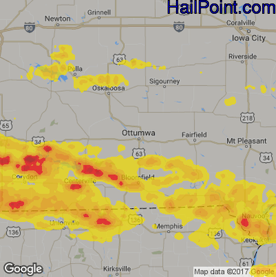 Hail Map for Ottumwa, IA Region on June 25, 2019