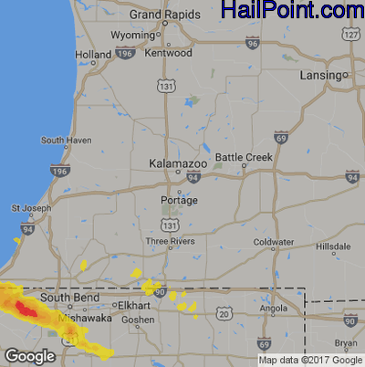 Hail Map for Kalamazoo, MI Region on June 25, 2019 