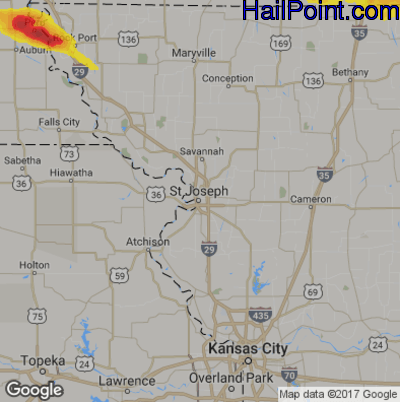 Hail Map for St. Joseph, MS Region on June 25, 2019 