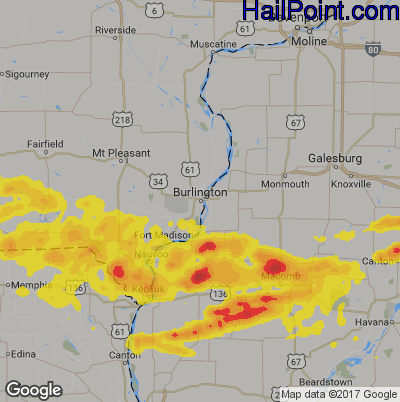 Hail Map for Burlington, IA Region on June 25, 2019 