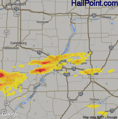 Hail Map for Peoria, IL Region on June 26, 2019