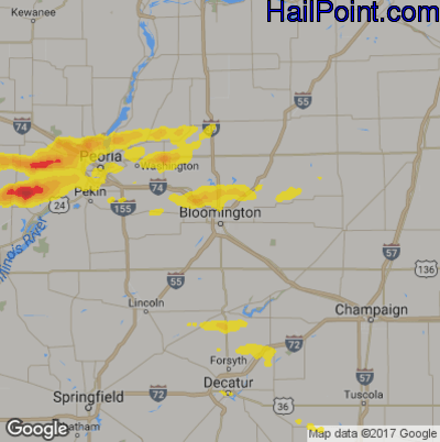 Hail Map for Bloomington, IL Region on June 26, 2019