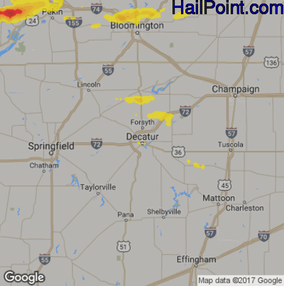 Hail Map for Decatur, IL Region on June 26, 2019
