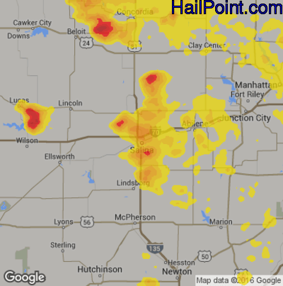 Hail Map for Salina, KS Region on June 26, 2019