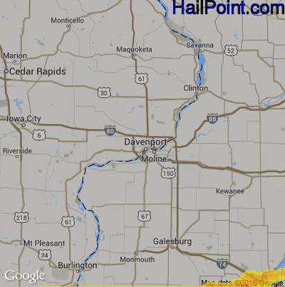 Hail Map for Davenport, IA Region on June 26, 2019 