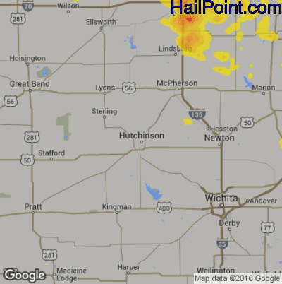 Hail Map for Hutchinson, KS Region on June 26, 2019