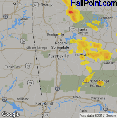 Hail Map for Fayetteville, AR Region on June 26, 2019