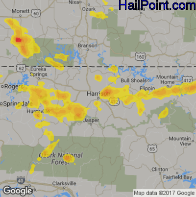 Hail Map for Harrison, AR Region on June 26, 2019