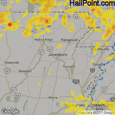 Hail Map for Jonesboro, AR Region on June 26, 2019