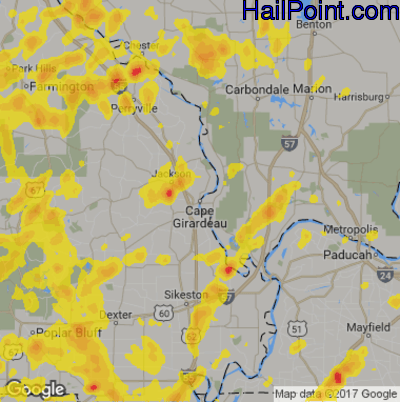 Hail Map for Cape Girardeau, MO Region on June 26, 2019