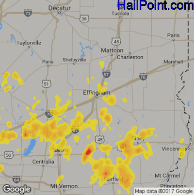 Hail Map for Effingham, IL Region on June 26, 2019
