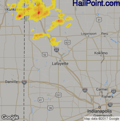 Hail Map for Layfette, IN Region on June 26, 2019