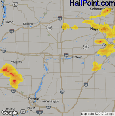 Hail Map for Peru, IL Region on June 26, 2019