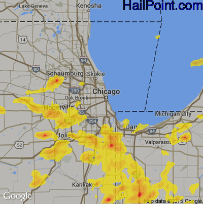 Hail Map for Chicago, IL Region on June 26, 2019