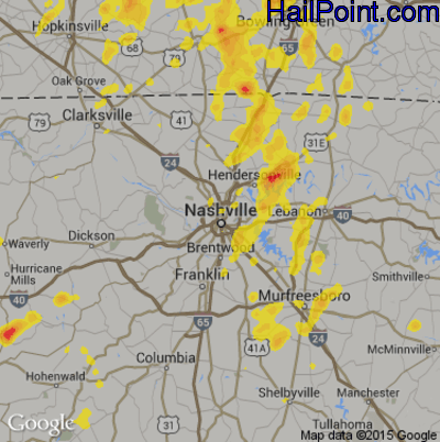 Hail Map for Nashville, TN Region on June 26, 2019