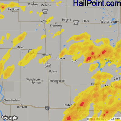 Hail Map for Huron, SD Region on June 27, 2019