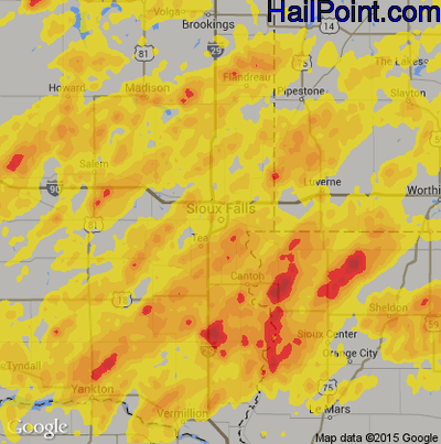 Hail Map for Sioux Falls, SD Region on June 27, 2019