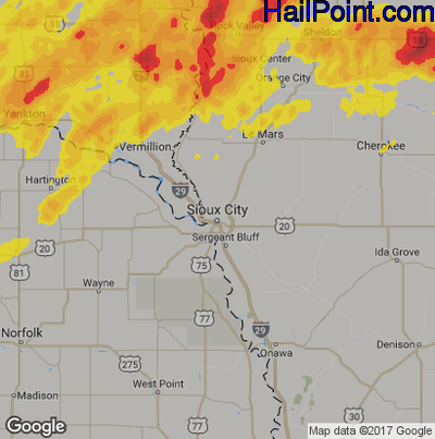 Hail Map for Sioux City, IA Region on June 27, 2019