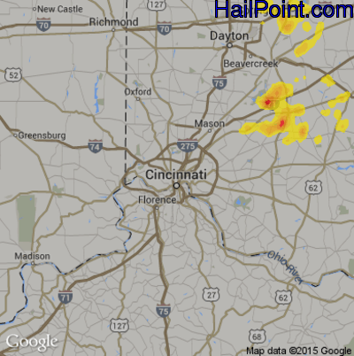 Hail Map for Cincinnati, OH Region on June 27, 2019