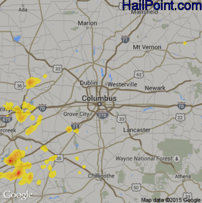 Hail Map for Columbus, OH Region on June 27, 2019