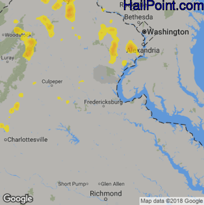 Hail Map for Fredericksburg, VA Region on June 27, 2019