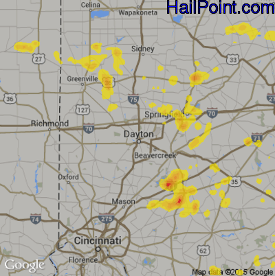 Hail Map for Dayton, OH Region on June 27, 2019