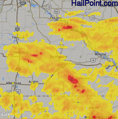 Hail Map for Rochester, MN Region on June 27, 2019