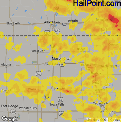 Hail Map for Mason City, IA Region on June 27, 2019 