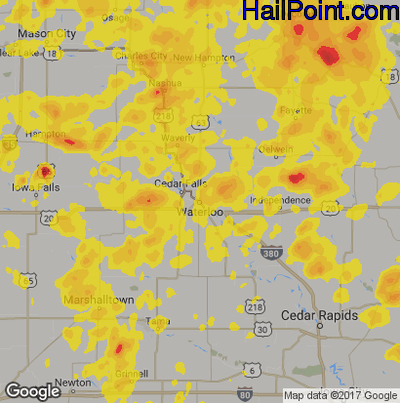 Hail Map for Waterloo, IA Region on June 27, 2019 