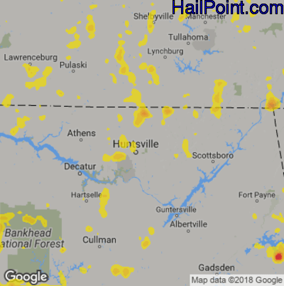 Hail Map for Huntsville, AL Region on June 27, 2019