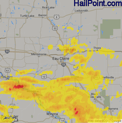 Hail Map for Eau Claire, WI Region on June 27, 2019