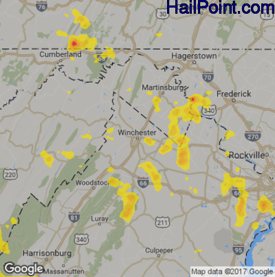 Hail Map for Winchester, VA Region on June 27, 2019