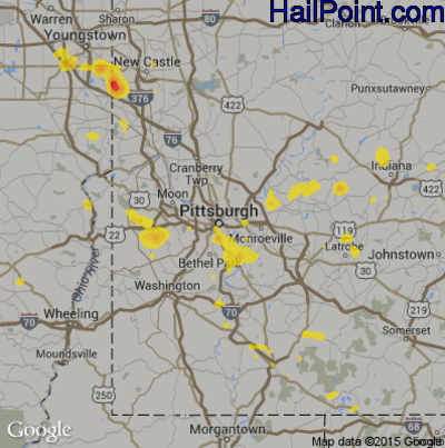 Hail Map for Pittsburgh, PA Region on June 27, 2019 