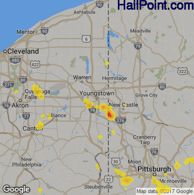 Hail Map for Youngstown, OH Region on June 27, 2019