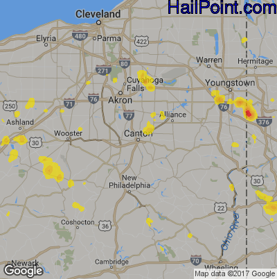 Hail Map for Canton, OH Region on June 27, 2019