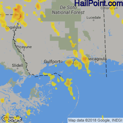 Hail Map for Gulfport, MS Region on June 27, 2019 