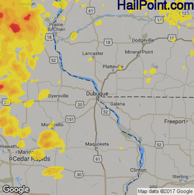 Hail Map for Dubuque, IA Region on June 27, 2019