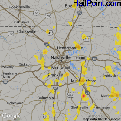 Hail Map for Nashville, TN Region on June 27, 2019