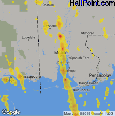 Hail Map for Mobile, AL Region on June 27, 2019