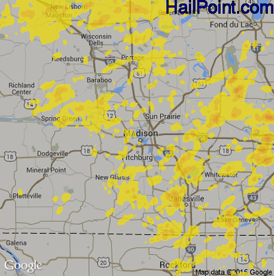 Hail Map for Madison, WI Region on June 27, 2019