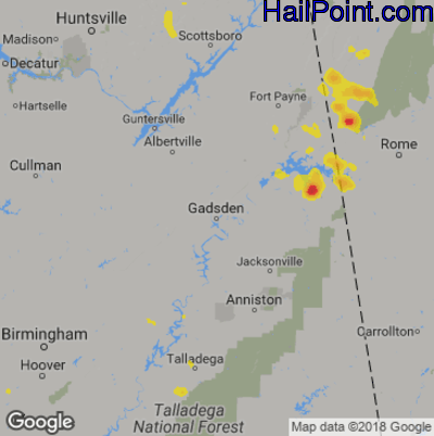 Hail Map for Gadsen, AL Region on June 27, 2019