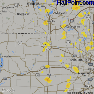 Hail Map for Rockford, IL Region on June 27, 2019 