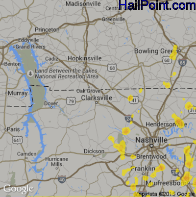 Hail Map for Clarksville, TN Region on June 27, 2019
