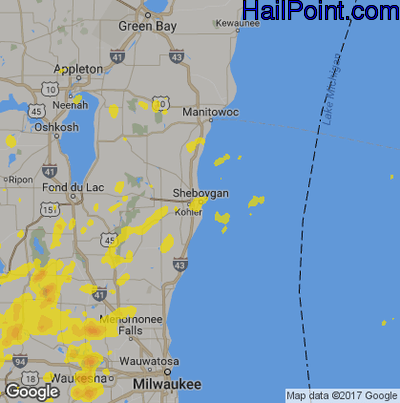 Hail Map for Sheboygan, WI Region on June 27, 2019