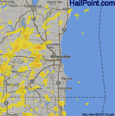 Hail Map for Milwaukee, WI Region on June 27, 2019