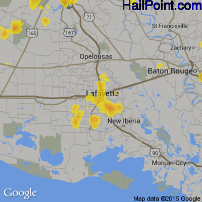 Hail Map for Lafayette, LA Region on June 27, 2019