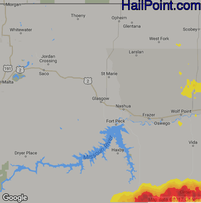 Hail Map for Glasgow, MT Region on June 28, 2019 