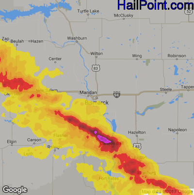 Hail Map for Bismark, ND Region on June 28, 2019