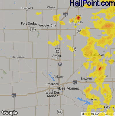 Hail Map for Ames, IA Region on June 28, 2019